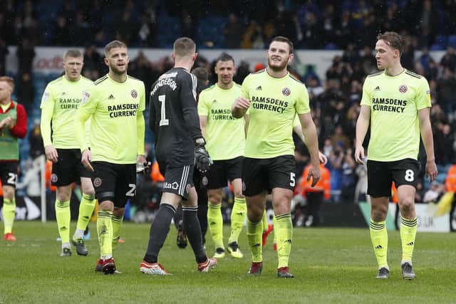 Sheffield United's players celebrate their win over Leeds: Simon Bellis/Sportimage