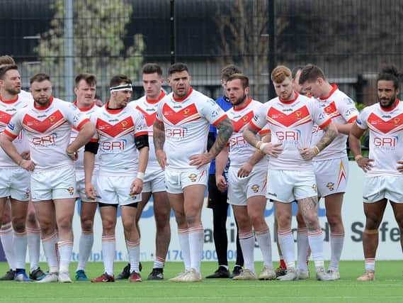 Dejected look from Eagles players knocked out the Challenge Cup by Leigh. Pic Steve Ellis