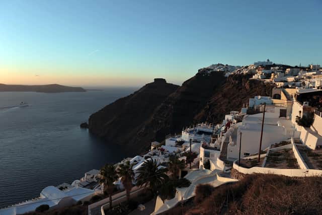 The volcanic island of Santorini.  (Photo credit should read LOUISA GOULIAMAKI/AFP/Getty Images)