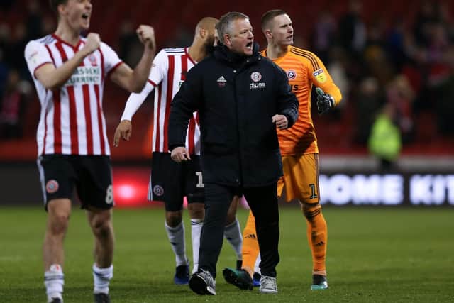 Chris Wilder with his players: James Wilson/Sportimage