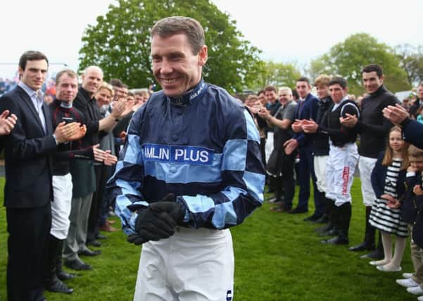 A guard of honour for Richard Johnson, who will be crowned champion Jumps jockey again at the bet365 Jump Finale at Sandown Park on Saturday. (PHOTO BY: Michael Steele/Getty Images).