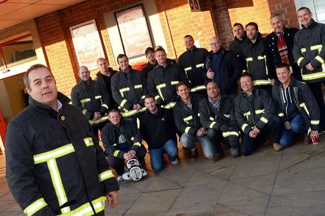 Neil Carbutt, Brigade Secretary, pictured with Firefighters from across Doncaster and Rotherham, who will join firefighters from Sheffield, as they travel to London to protest against the propsed cuts to night services.