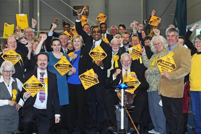 Liberal Democrats pictured celebrating.  Picture: Marie Caley