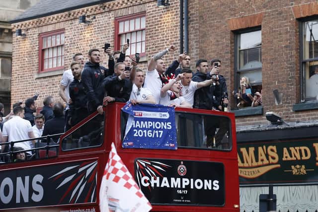 Sheffield Utd players during the open top bus parade - Simon Bellis/Sportimage