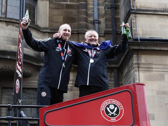 Sheffield United manager Chris Wilder, right, and assistant Alan Knill