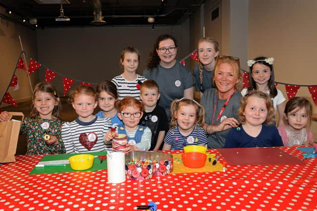 Zoe Bell, of My Arty Party and her assistants Niamh McGreal and Lucy Bell, pictured with children at the Kommune, during an art and craft session.