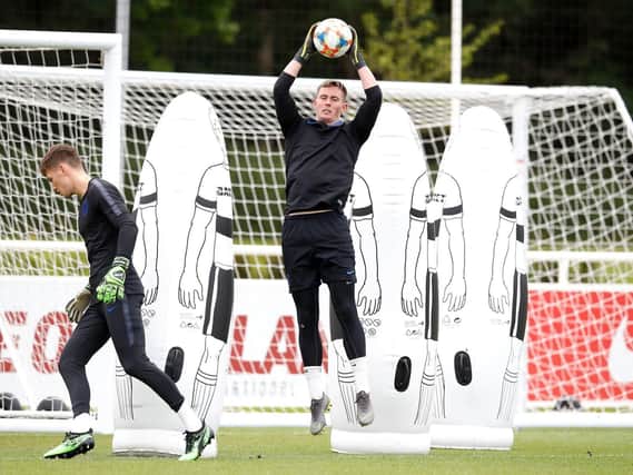 England Under 21 goalkeeper Dean Henderson during a training session at St George's Park: Martin Rickett/PA Wire.