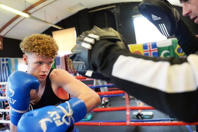 Harrison Hobson training with Reagan Denton at De Hood Boxing Centre, Prince of Wales Road, Manor Top, Sheffield. Picture: Steve Ellis