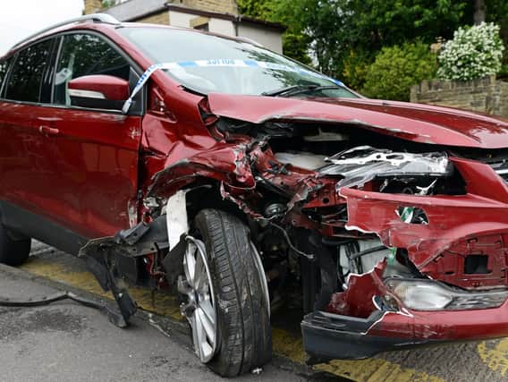One of the cars which was damaged in the crash on Burncross Road, in Burncross