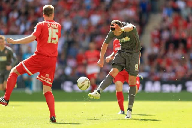 Alex Revell scores his unforgettable goal in the play-off final at Wembley