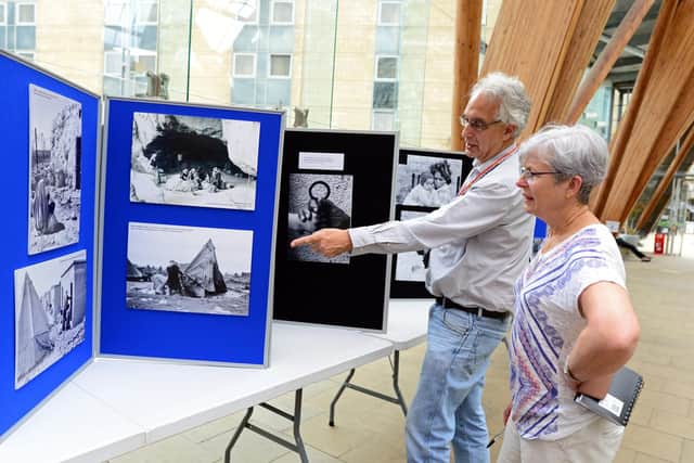 Julie Pearn, chairman, of Sheffield Labour Friends of Palestine and Coun Adam Hurst, pictured by the exhibition in the Winter Garden. Picture: Marie Caley
