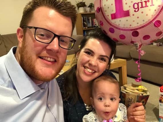 L-R Rob, Jennie and Sophie Henderson on Sophie's 1st birthday