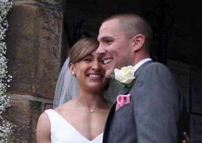 Olympic Gold medalist Jessica Ennis married Andy Hill in St Michael and All Angels Church, Hathersage, Derbyshire. Photo: Lynne Cameron/PA Wire.