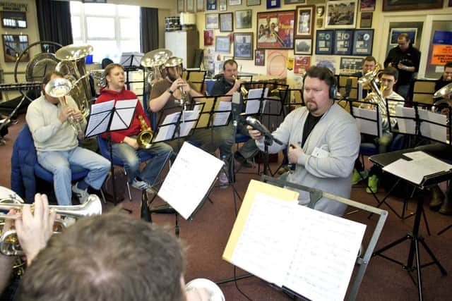 On Ilkla Moor Baht 'at producer Eliot Kennedy recording Grimethorep Colliery Band. Photo: Shaun Flanery/www.shaunflanneryphotography.com