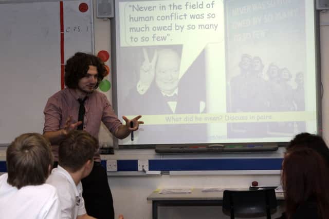 Mr Carnall teaching at Dinnington Comprehensive School