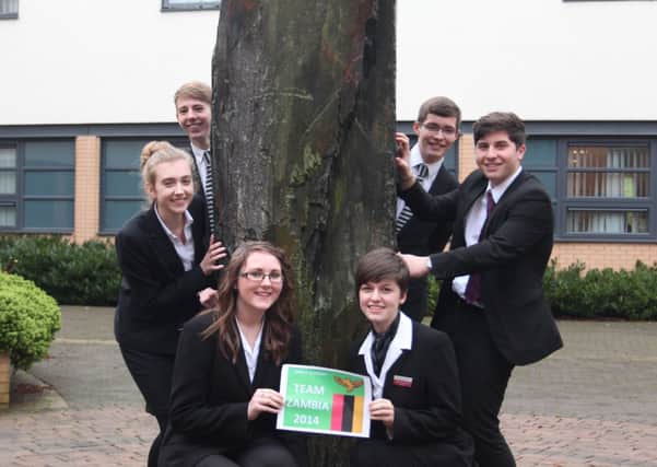 Pictured are Trinity Academy students (L-R, clockwise from top left)  Matthew Elwood, James Quean, Dale Smith, Abbie Tomlinson, Nikita Watkins and Madeline Peacock who are heading to Zambia this summer