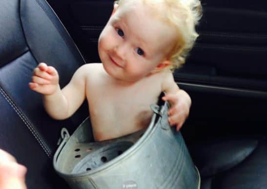 Minnie Snodgrass, aged 16 months, got stuck in a mop bucket and had to be rescued by firefighters