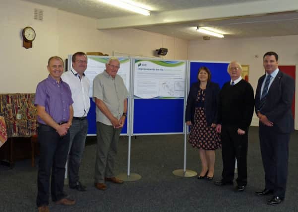 Pictured at the SSE consultation in Keadby are (right to left) Andrew Percy MP, Coun John Briggs, clerk to Amcotts Parish Council and Crowle Town Council Julie Reed,  Chair of Keadby with Althorpe Council Peter Johnson, Lead for Gas Development for SSEAlasdair MacSween  and project design lead for SSE Adrian Coe.