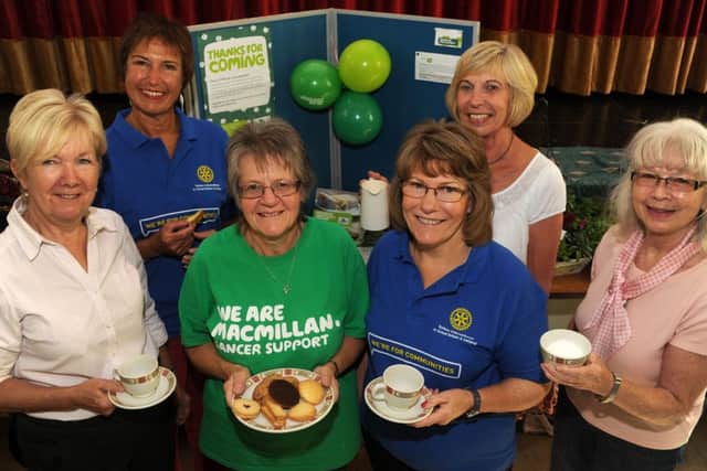 (l-r) Mary Fish, Julie Ellis, Carol Mellers, Marion Cross, Sheila Morrey, and Anne Broster, at a Macmillan coffee morning at Epworth Imperial Hall. Picture: Andrew Roe