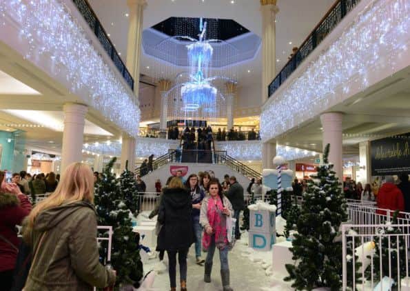 Meadowhall's Christmas lights switch featuring performances by Professor Green, Union J and Alexa Goddard took place at the shopping complex last night (6 November 2014). Our picture shows some of the Meadowhall light decorations.