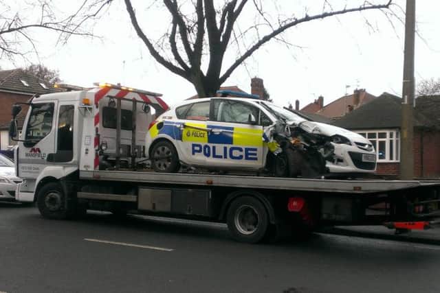 The police car after the accident in Jossey Lane.