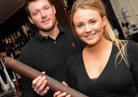 Holly Vaughan and Jamie Benham, of The Loco, Haxey, pictured with the Hood. Picture: Marie Caley NEPB 12-01-15 MC 2