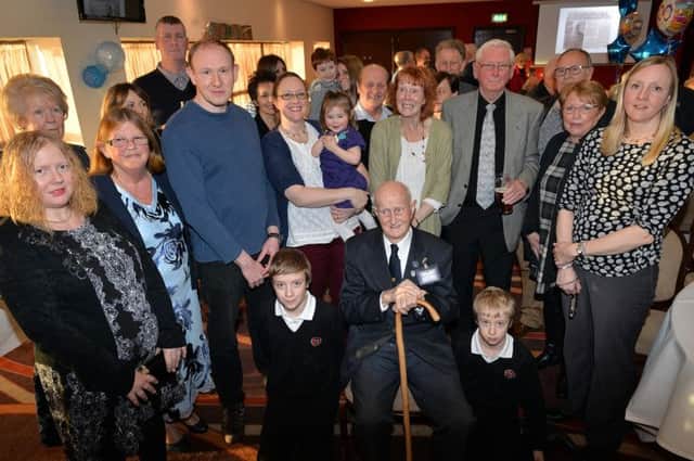 Tom Brocklehurst celebrates his 100th birthday with family and friends at Proact Stadium, Chesterfield.