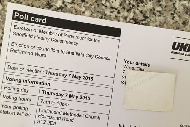 A Polling card for the two-year-old son of Ady Wroe of Sheffield