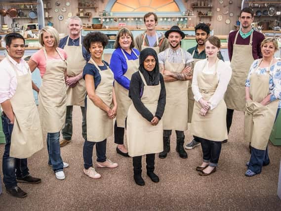 Alvin, Ugne, Paul, Dorret, Marie, Ian, Nadiya, Stu, Tamal, Flora, Mat and Sandy (no surnames given) for this year's BBC1's cookery contest, The Great British Bake Off. Photo: Mark Bourdillon/PA Wire