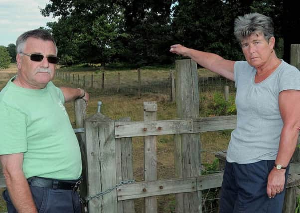 Maltby couple Barbara & Chris Michael who say a herd of Cows chased after them in Clumber Park, near Worksop.  To go with story.NWHU 12-8-15 Cows;  Barbara & Chris Michael close to the spot where aHerd of Cows charged at them in Clumber Park.  They had to clamber over two fences to escape.