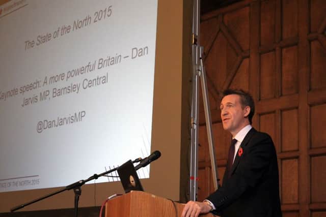 Dan Jarvis MP giving a keynote speech at Sheffield Town Hall