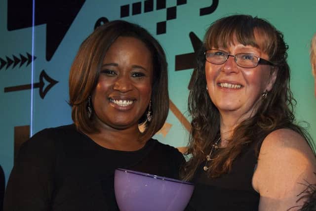 L-R Charlene White (Awards host), Anne Wilson of Numill (winner business woman of the year) and