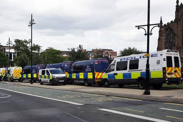 Riot vans in Rotherham on the day of the disorder