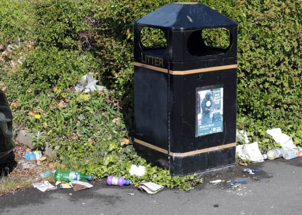 Litter discarded around a bin in Sheffield
