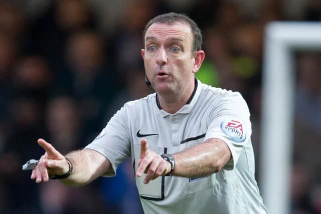 Referee Carl Boyeson who was the subject of critisim from Chesterfield manager Danny Wilson during Chesterfield's 3-2 win over Rochdale - pic by James Williamson