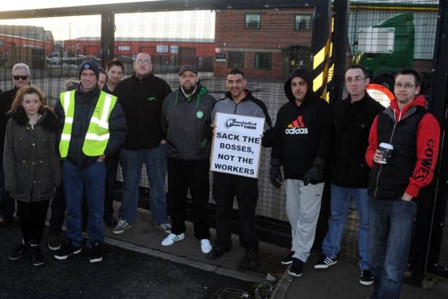 Protesters outside the City Link Depot, Bradmarsh Way, Rotherham, after losing their jobs. Picture: Andrew Roe