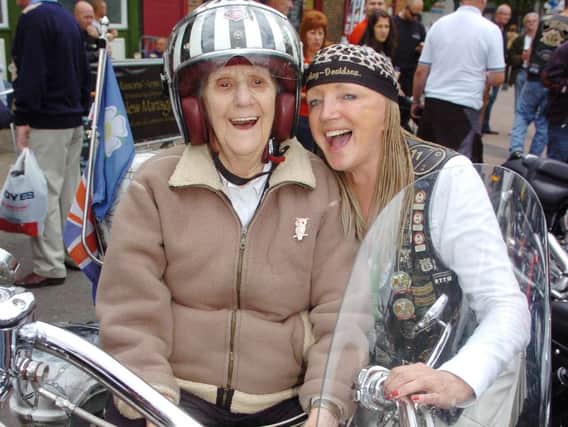 Maud Granger (left) with fellow biker Sue O'Grady in 2011.