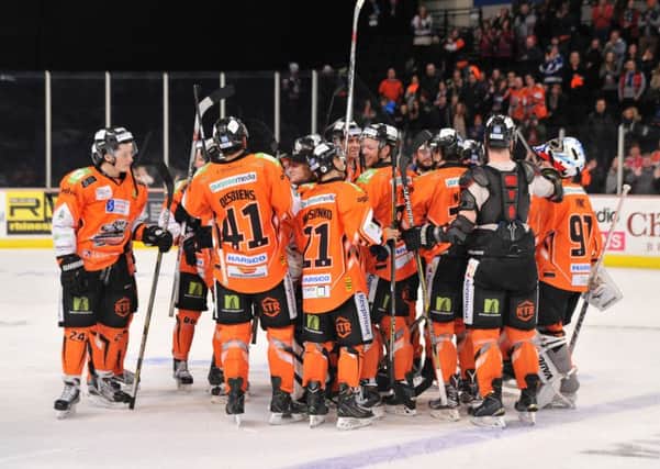 Steelers players celebrate after their win over Nottingham on Saturday