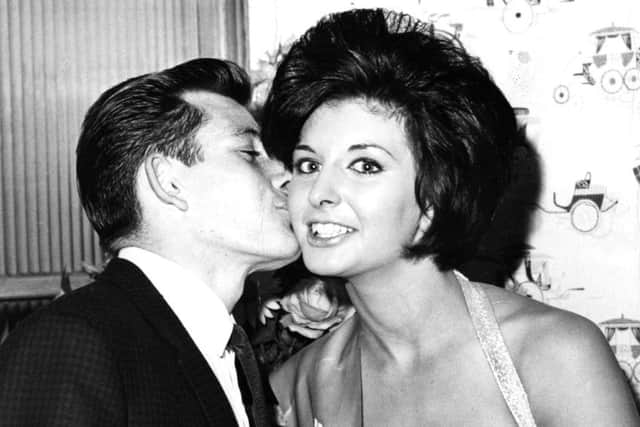 Marti Caine (when Lynne Shepherd) wins University Rag Queen Title and receives kiss from Owls player - 9th October 1961