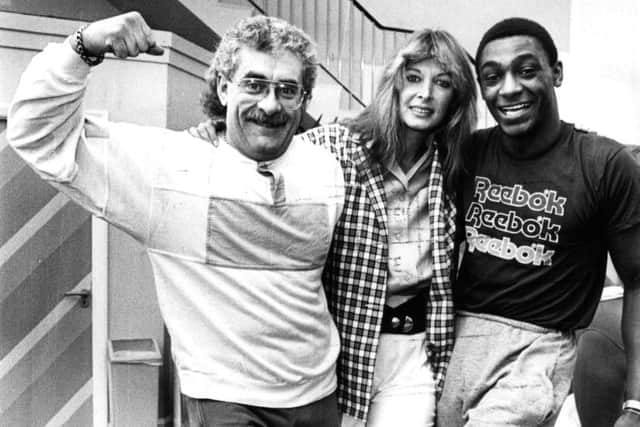 Marti Caine with Bobby Knutt and Herol Graham keeping fit at Sherbert Studio for Cystic Fibrosis - 12 April 1986