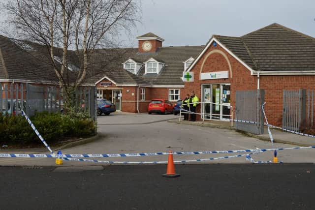 Police cordon at The Rossington Practice on Grange Lane after a man suffers stab wounds. Picture: Marie Caley NDFP Rossington Incident MC 3
