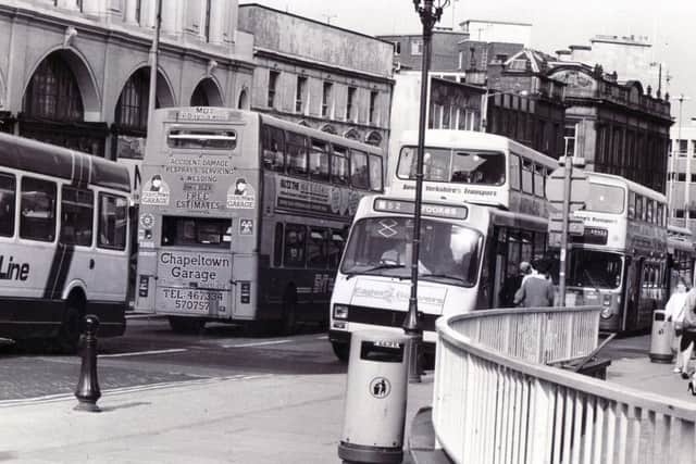 High Street, Sheffield - bus chaos in 1993
