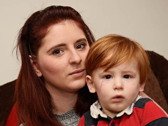 Jade Easthope, of Crowle, pictured with her son Harvey, who had to be rescued from their flat after accidentally locking himself in. Picture: Marie Caley NEPB Easthope MC 1