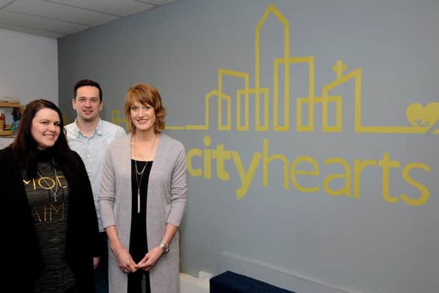(l-r) Kirsty Wilson, women's house manager, Gavin Gray, men's house manager and Jen Barker, anti trafficking director at City Hearts. Picture: Andrew Roe