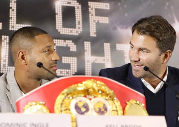 Kell Brook and Eddie Hearn at the Blades' ground