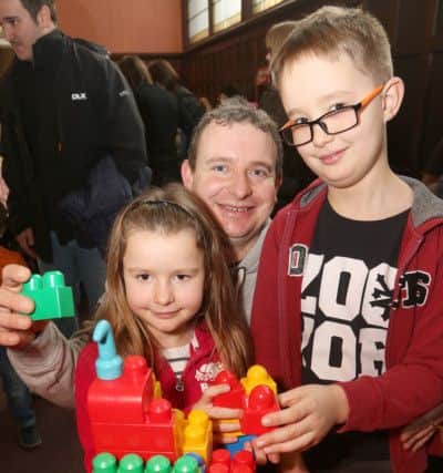 Lego day, Chesterfield Museum, Grant Ford building with his children Holly and Sam