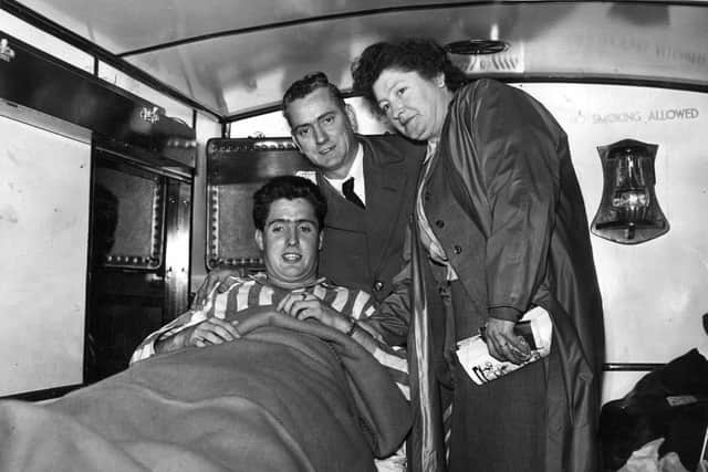 Alick with his parents after breaking his leg in 1956.