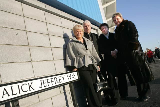 Alick's family at the opening of Alick Jeffrey Way at the Keepmoat Stadium.
