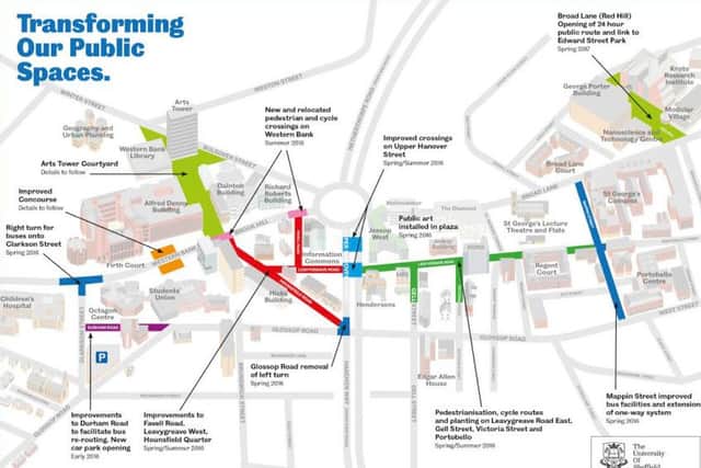 A map of the planned work around Sheffield University