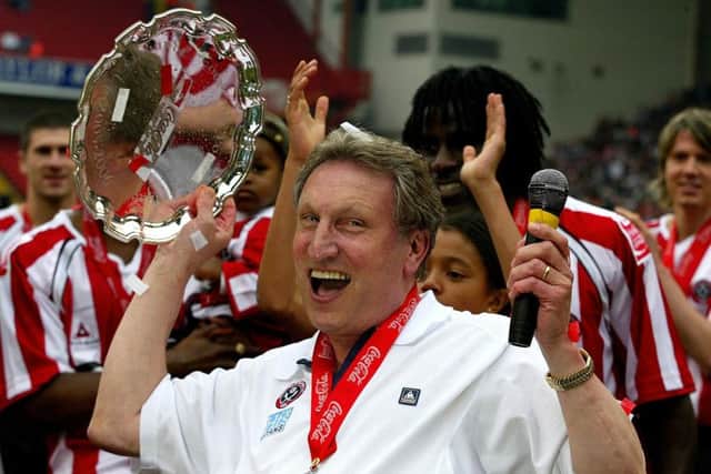 File photo dated 30-04-2006 of Sheffield United's manager Neil Warnock celebrating with the trophy after the Coca-Cola Championship match against Crystal Palace at Bramall Lane, Sheffield. PRESS ASSOCIATION Photo. Issue date: Wednesday August 27, 2014. Neil Warnock has been appointed Crystal Palace's new manager, the club have announced. See PA story SOCCER Warnock Factfile. Photo credit should read Nigel Roddis/PA Wire.